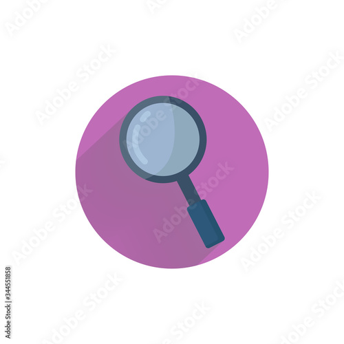 Magnifying glass or search colorful flat icon with long shadow. Magnifying flat icon