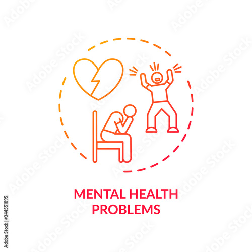 Mental health problems concept icon. CVD causes, psychological factors idea thin line illustration. Emotional stress, depression and bipolar mood disorder. Vector isolated outline RGB color drawing