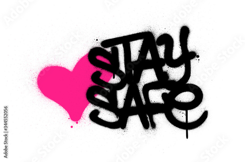graffiti stay safe text with pink heart sprayed over white
