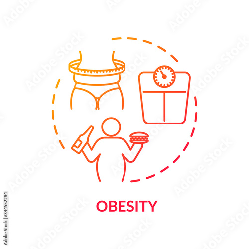 Obesity concept icon. Unhealthy nutrition, excessive eating idea thin line illustration. Cardiovascular system, health problems cause, lifestyle disease. Vector isolated outline RGB color drawing