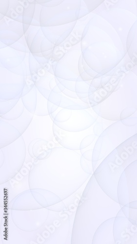 Abstract white background. Backdrop with light transparent bubbles. Vertical orientation. 3D illustration