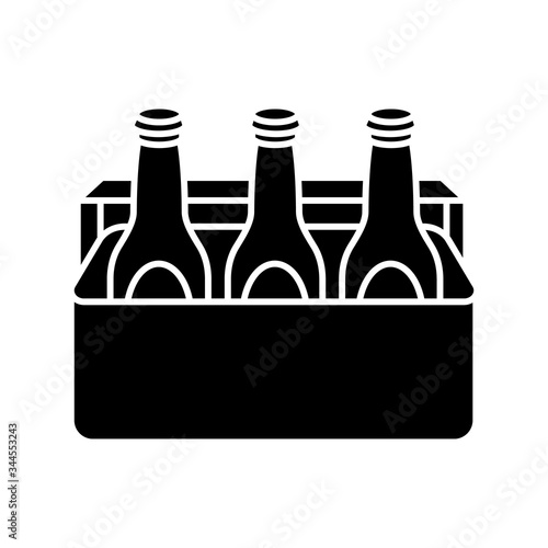 Beer black glyph icon. Alcoholic beverage in cooler. Booze in package. Drinks in box. Party refreshment pack. Ale sixpack. Silhouette symbol on white space. Vector isolated illustration
