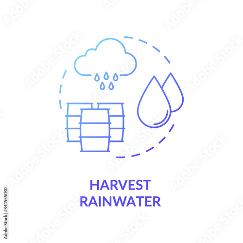 Harvest rainwater blue concept icon. Collect pouring water in tank. Environmental preservation. Resource saving idea thin line illustration. Vector isolated outline RGB color drawing