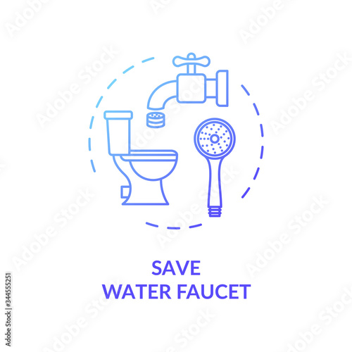 Save water faucet blue concept icon. Household plumbing. Preserve resources at home. Sustainable supply consumption idea thin line illustration. Vector isolated outline RGB color drawing