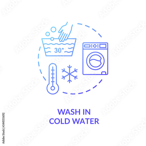 Wash in cold water blue concept icon. Low temperature for laundry. Washing machine for clothes. Resource saving idea thin line illustration. Vector isolated outline RGB color drawing