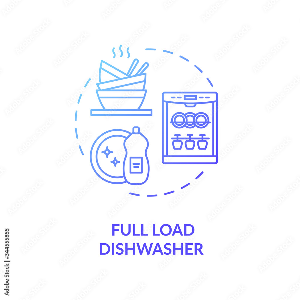 Full load dishwasher blue concept icon. Preserve electricity