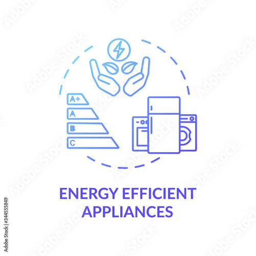 Energy efficient appliance blue concept icon. Electricity economy with smart house. Power conservation. Resource saving idea thin line illustration. Vector isolated outline RGB color drawing