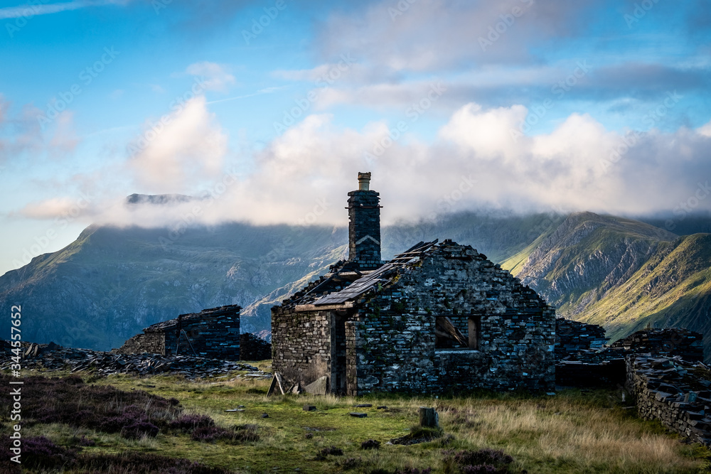 Snowdonia National Park- Wales- old stone building at disused slate mine
