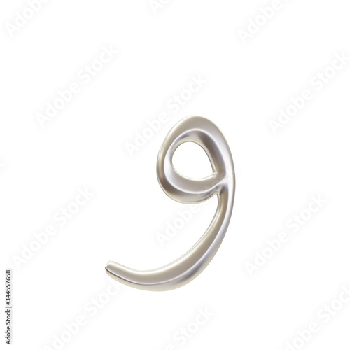 3d render of Arabic alphabet letter "Waw" made of silver material, the font is usually use in the middle east Country 
