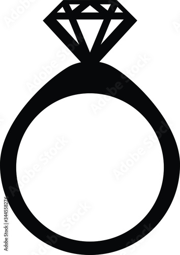 Solitaire Engagement Ring Vector Drawing Black and White Transparent