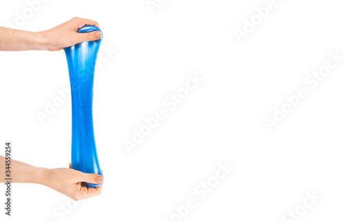 Konstfotografi Blue slime stretchable toy for children in hands