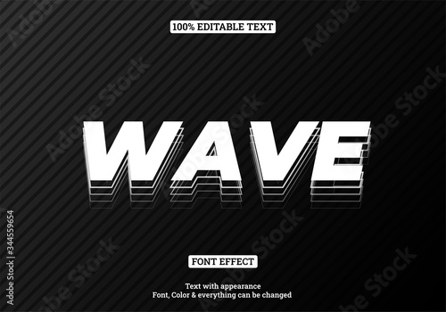 Wave black white text effect, Editable text effect