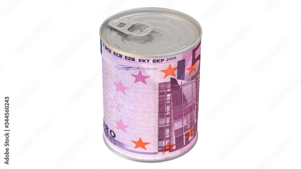 Financial reserve in European currency. Tin can with a label in the form of a banknote of 500 EURO. Cash reserve funds. Footage video Financial reserve in European currency. Tin can with a label in the form of a banknote of 500 EURO. Cash reserve funds. Footage video