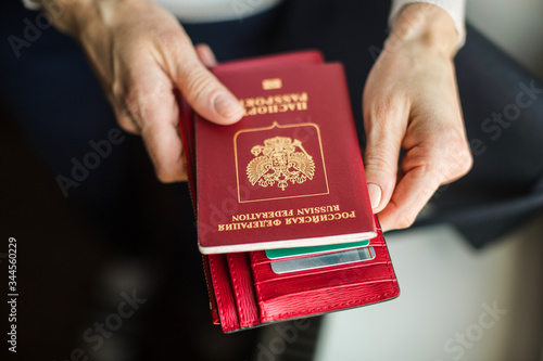 foreign passport of the Russian Federation is held by female hands
