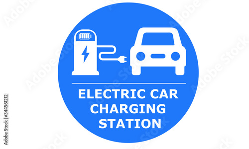 Electric Car charging station sign vector illustration clip of placard indicating location of E-car or e-auto chargers   