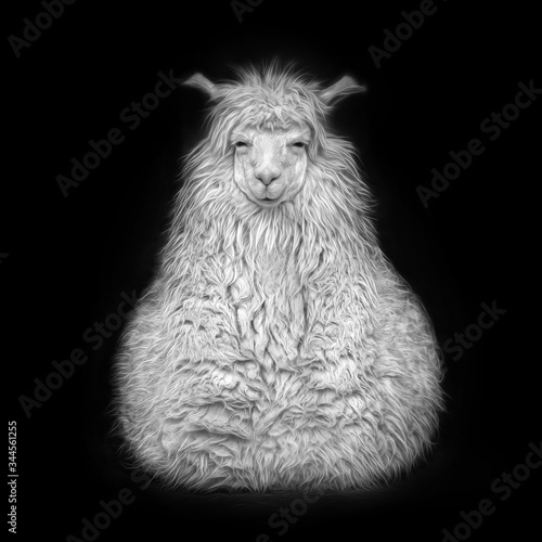 Portrait of a peaceful looking white alpaca