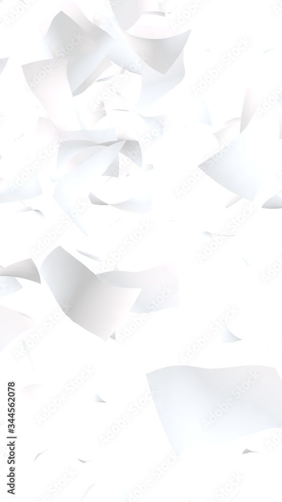 Flying sheets of paper isolated on white background. Abstract money is flying in the air. Vertical orientation. 3D illustration Flying sheets of paper isolated on white background. Abstract money is flying in the air. Vertical orientation. 3D illustration