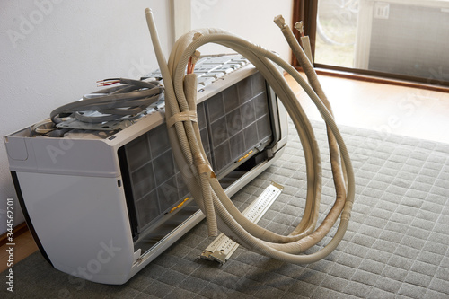 Air conditioner unit  Repair and removal , installation concept.