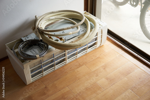 Air conditioner unit  Repair and removal , installation concept.