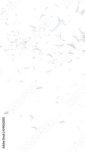 Flying sheets of paper isolated on white background. Abstract money is flying in the air. Vertical orientation. 3D illustration