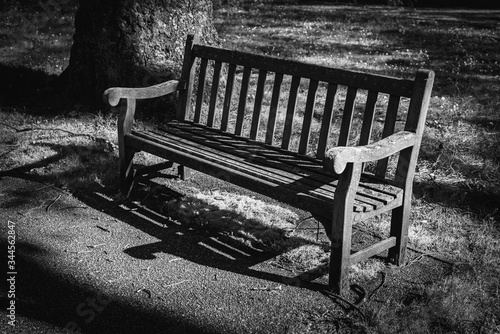 The old bench in the park, black and white