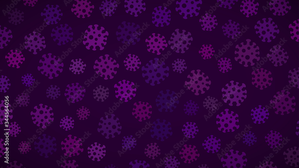 Background with symbols of virus in shades of purple. Illustration on the coronavirus pandemic. Background with symbols of virus in shades of purple. Illustration on the coronavirus pandemic.
