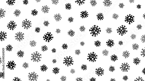 Background with symbols of virus  black on white. Illustration on the coronavirus pandemic.