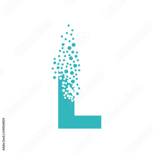 Letter L dispersing into a cloud of bubbles
