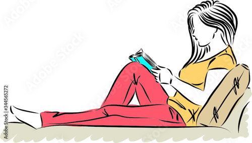 woman reading book at home vector illustration