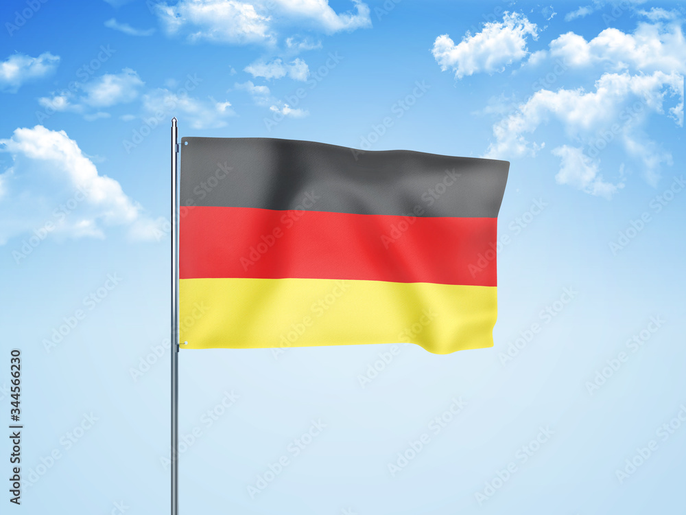 Germany flag waving sky background 3D illustration Germany flag waving sky background 3D illustration