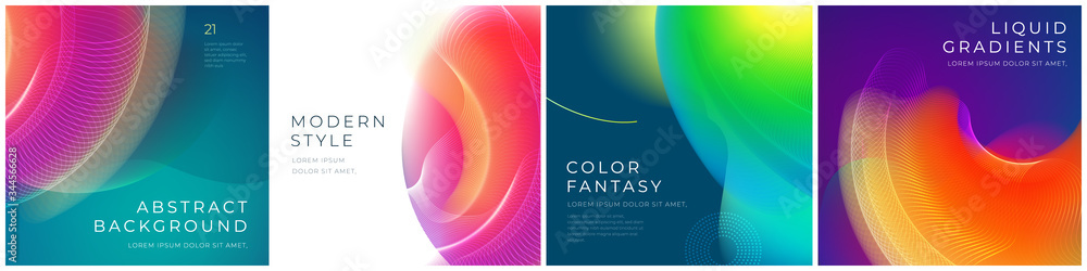 Set of square liquid color abstract geometric shapes. Fluid gradient elements for minimal banner, logo, social post. Futuristic trendy dynamic square banners. Abstract background. Eps10 vector. - obrazy, fototapety, plakaty 