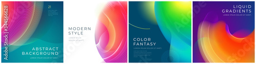 Set of square liquid color abstract geometric shapes. Fluid gradient elements for minimal banner, logo, social post. Futuristic trendy dynamic square banners. Abstract background. Eps10 vector.