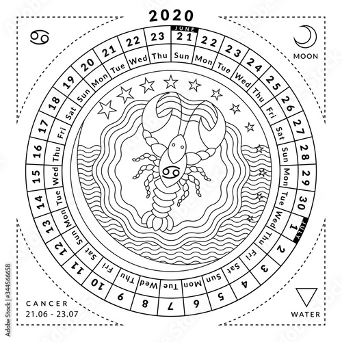 Cancer zodiacal coloring book with caledar of year 2020