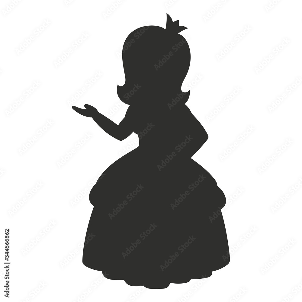 Black silhouette. Sweet princess. Vector illustration isolated on white background. Design element. Template for your design, books, stickers, posters, cards, child clothes. Black silhouette. Sweet princess. Vector illustration isolated on white background. Design element. Template for your design, books, stickers, posters, cards, child clothes.