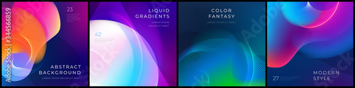 Set of square liquid color abstract geometric shapes. Fluid gradient elements for minimal banner, logo, social post. Futuristic trendy dynamic square banners. Abstract background. Eps10 vector.
