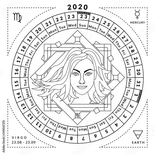 Virgo zodiacal coloring book with caledar of year 2020