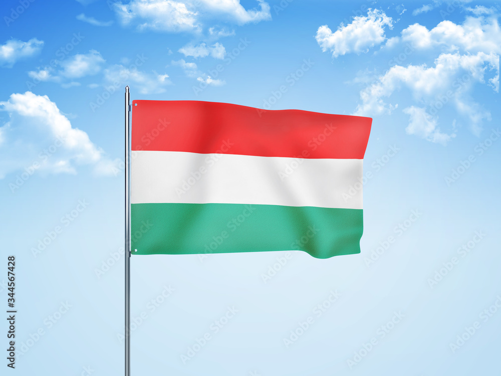 Hungary flag waving sky background 3D illustration Hungary flag waving sky background 3D illustration