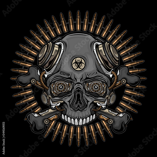 skull head and bullets
