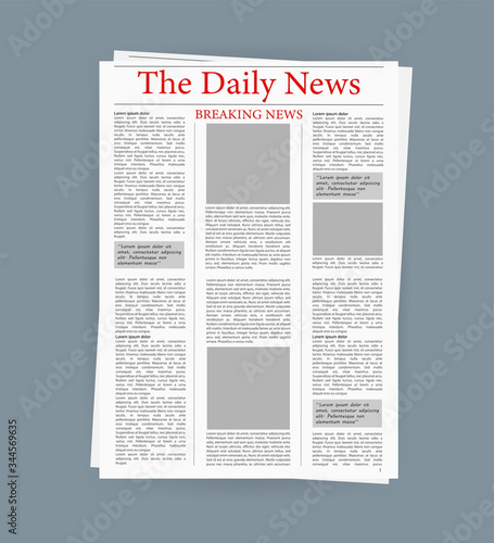 Newspaper, great design for any purposes. Vector editorial print layout. Newspaper template. Daily press empty paper journal vector mockup.