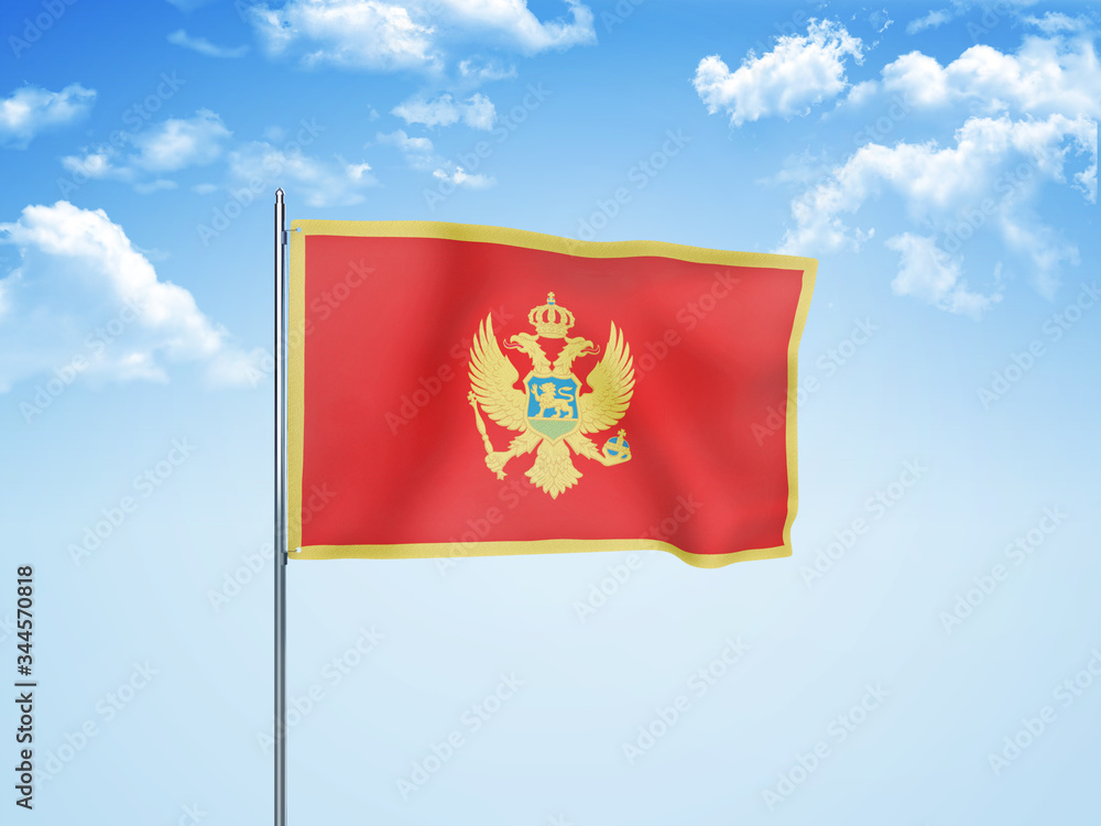 Montenegro flag waving sky background 3D illustration