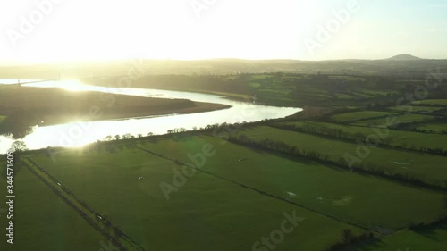 Irish countryside at sunrise, drone video