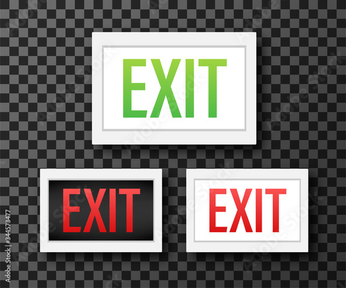 Emergency exit sign. Protection symbol. Fire icon. Vector stock illustration.