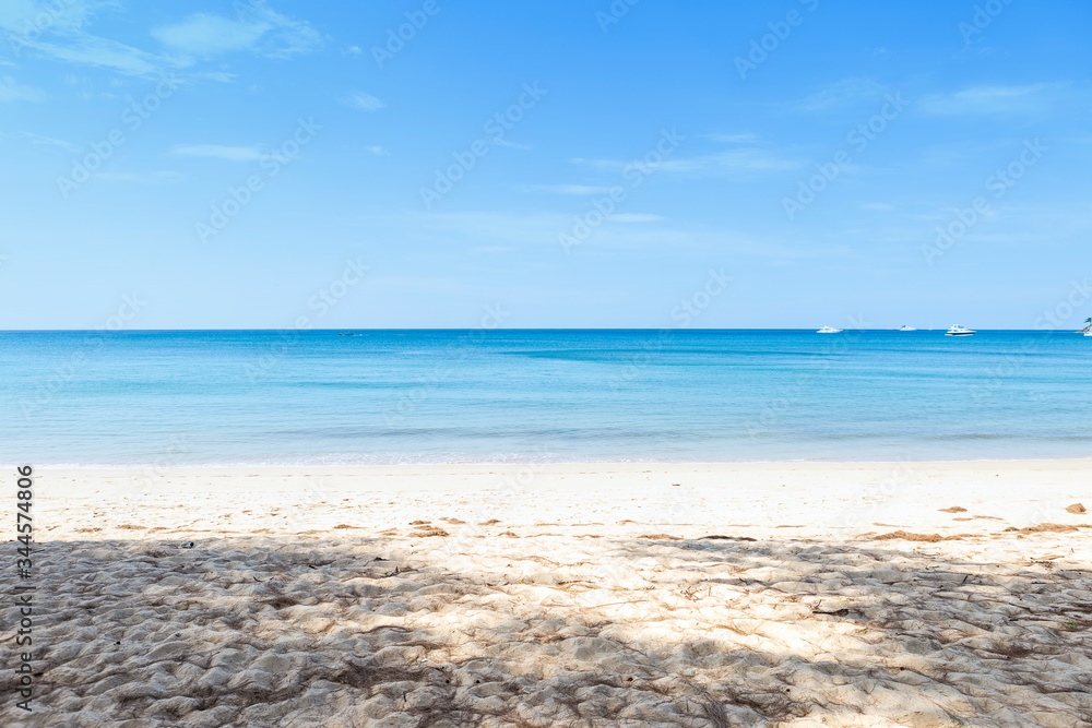 Empty and peaceful clean beach, environmental, summer outdoor day light, paradise island, holiday and vacation destination, tropical island, white sand beach and clean blue sea
