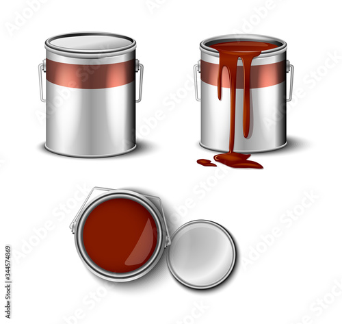 set of paint can brown color top and side view. packaging mockup template 