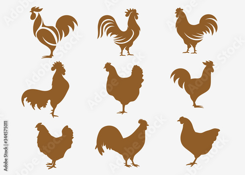 Set of Chicken Logo Vector Illustration. Icon logo chicken bird vector. Icon Symbol. Silhouette