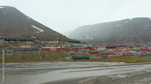 Flight over Longyearbyen - the capital of Svalbard