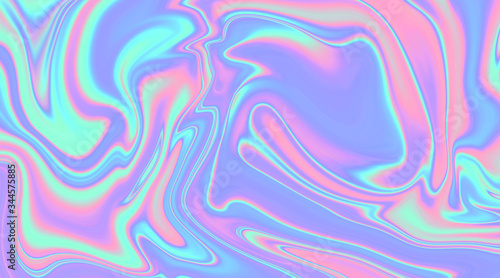 Trendy texture with polarization effect and colorful neon holographic stains. Abstract background in psychedelic Vaporwave style like in old retro tie-dye design of 70s. photo