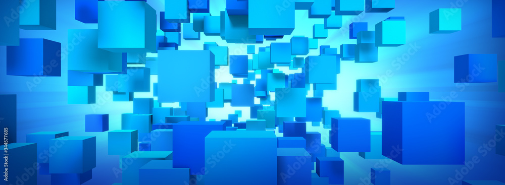 blue Boxes Abstract background 3D rendering.