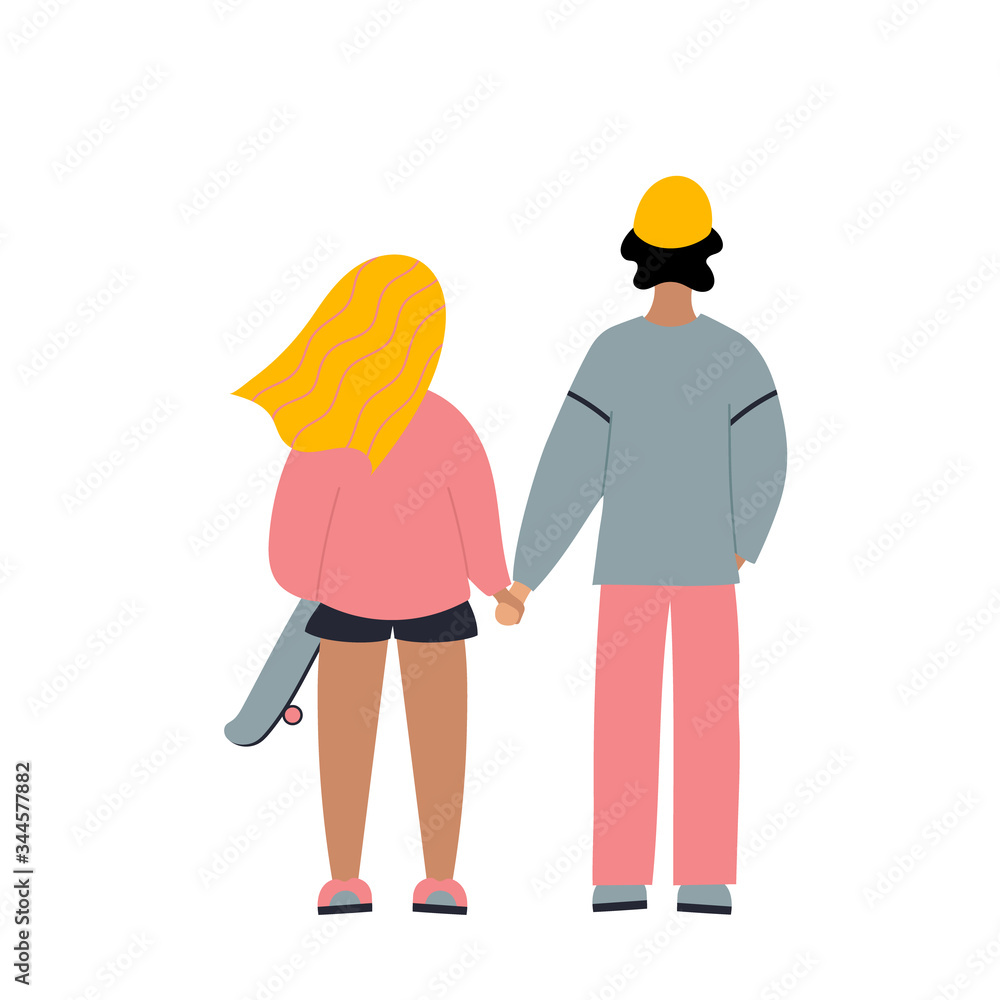 Young couple holding hand flat vector illustration Young couple holding hand flat vector illustration
