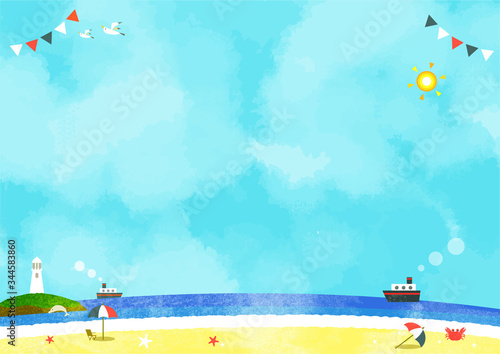 夏の砂浜 水彩テクスチャ